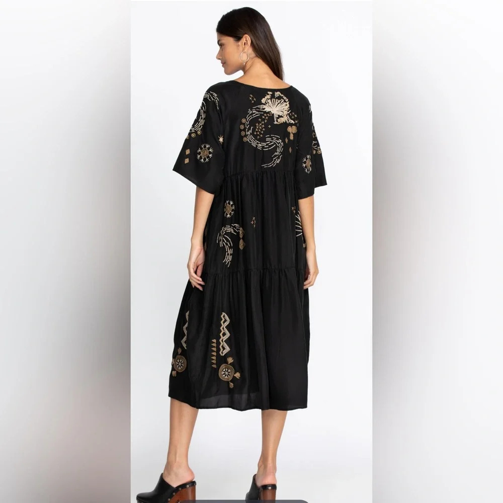 JOHNNY WAS antonia raglan tiered dress in black - Picture 3 of 8